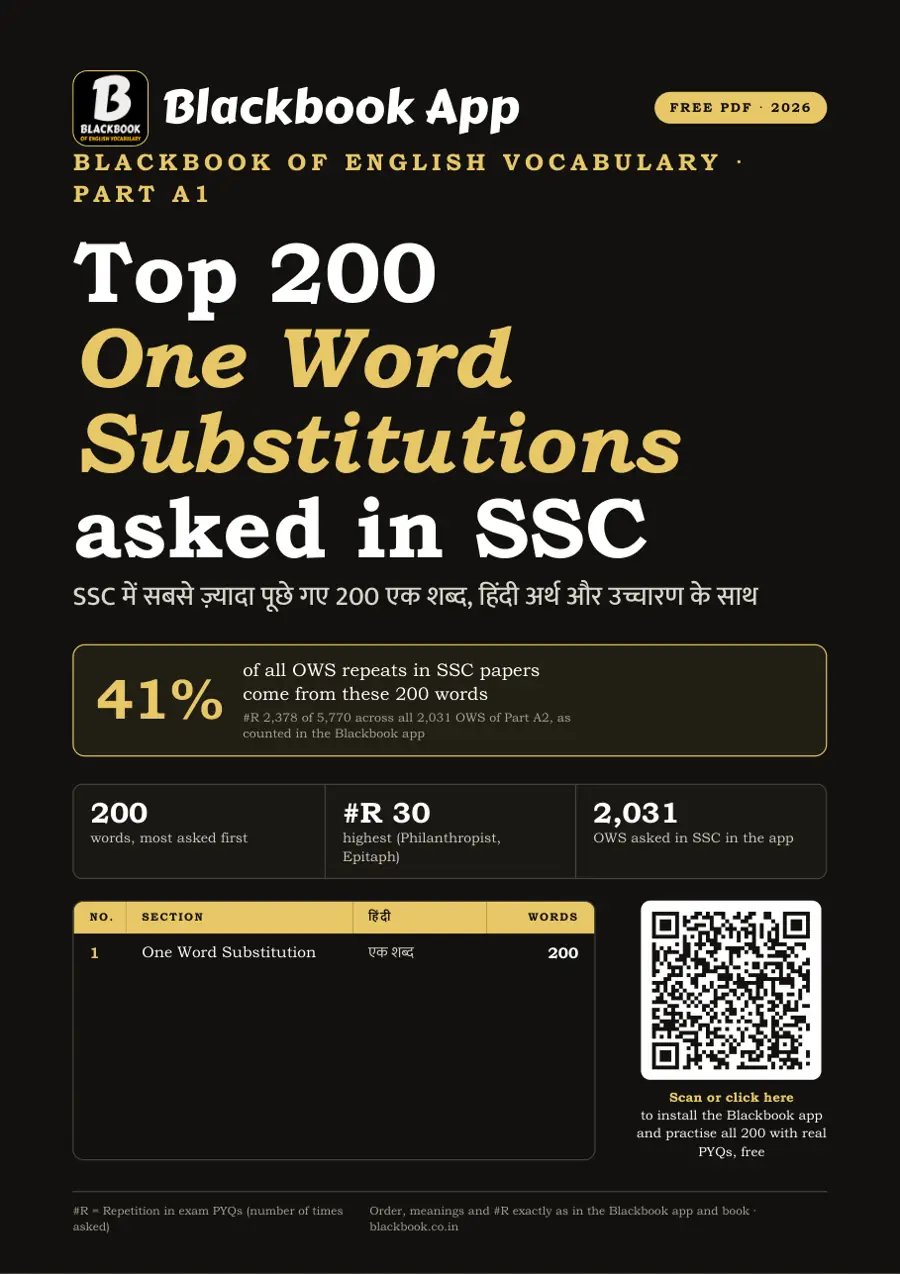 Blackbook of English Vocabulary PDF, Top 200 One Word Substitution for SSC, page 1 (Cover)